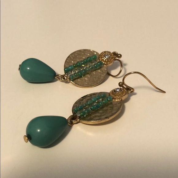 Teal and Gold Earrings - Picture 3 of 3